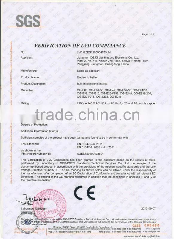 SGS CE CB certified electronic ballast T5 54W, t5 electronic ballast 54W