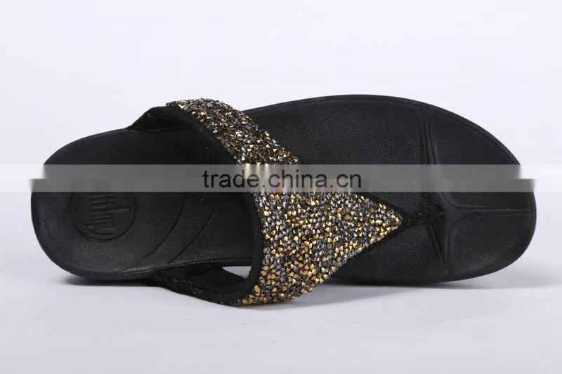 Fashionable women flip flops with mixed gold color crystal