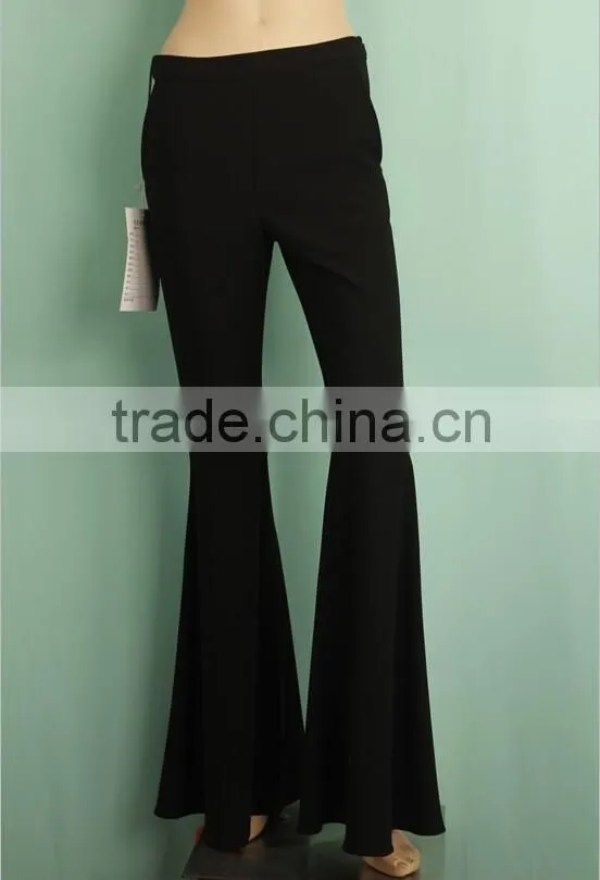 High waist wide leg ladies formal flare pant elastic black flare pant