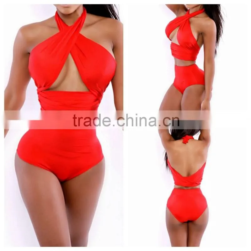 2016 A-bomb high waist Criss Cross Vintage Bikini Set for women for big busts without padded