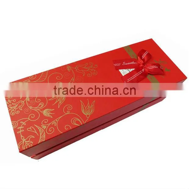 Paper red wine gift box with hot stamping and ribbon packaging and printing box in Guangzhou China