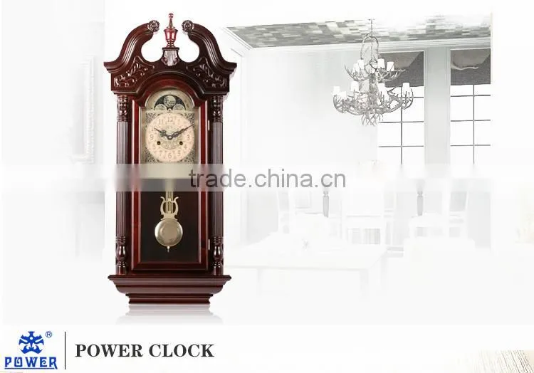 Tridimensional arabic numberals dial with moon phase Mechanical wall clocks with rotating pendulm competitive price MW3605