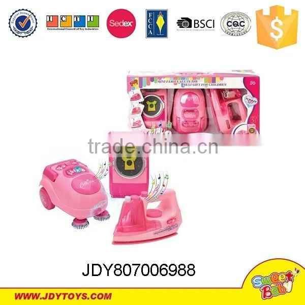 Plastic pink functional household appliance,cleaner&iron&kettle&washer play toys set