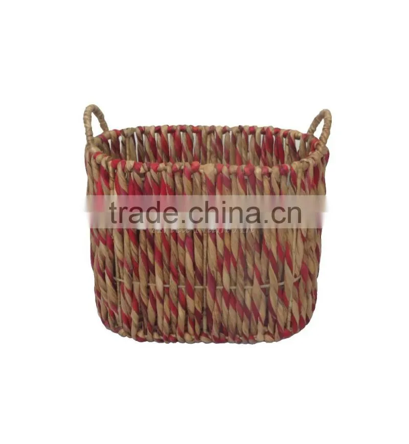 Round water hyacinth baskets with handles, storage water hyacinth baskets, laundry baskets, natural material with good price