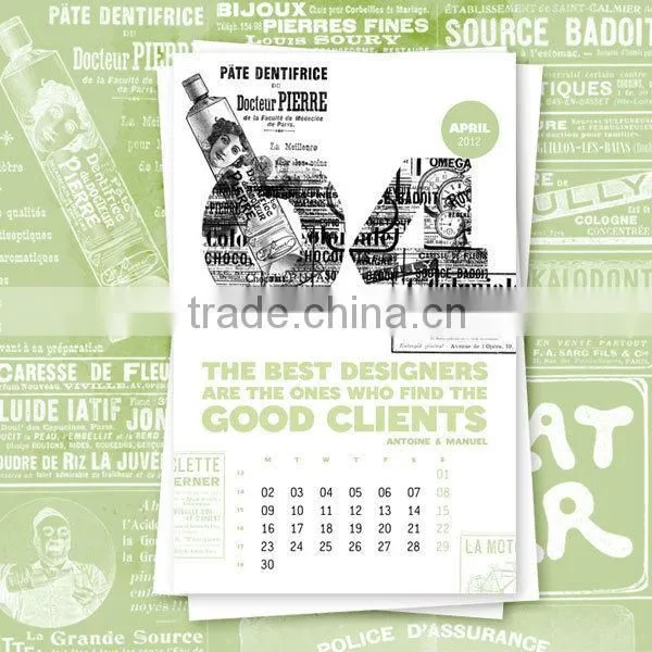 Fashionable and Simple Paper Wall Calender Roll 2014