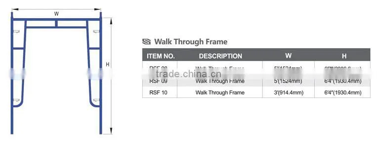 Powder Coated Painted Walk Through Frame H Scaffolding made in China for sales