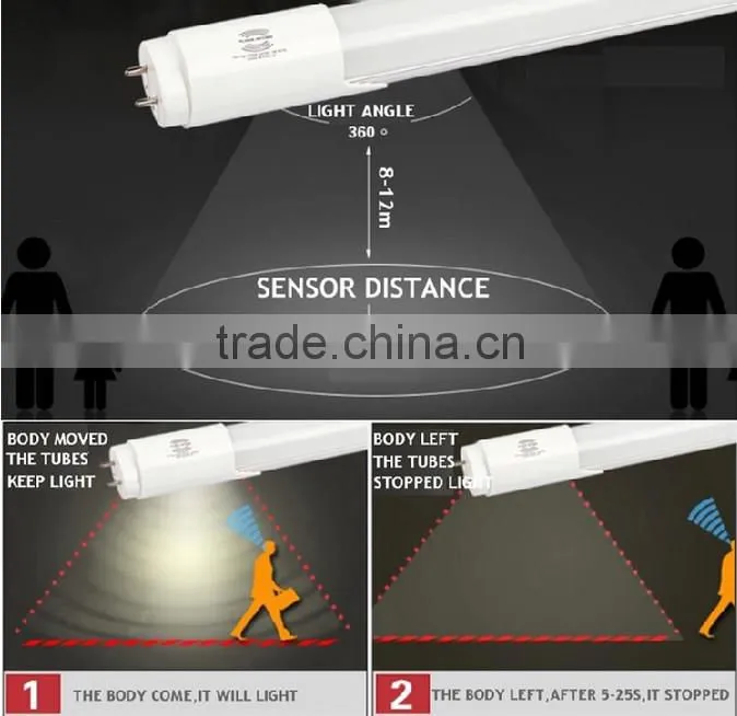 Trade Assurance 12W Microwave Sensor T8 led tube light CE ROHS Certificate