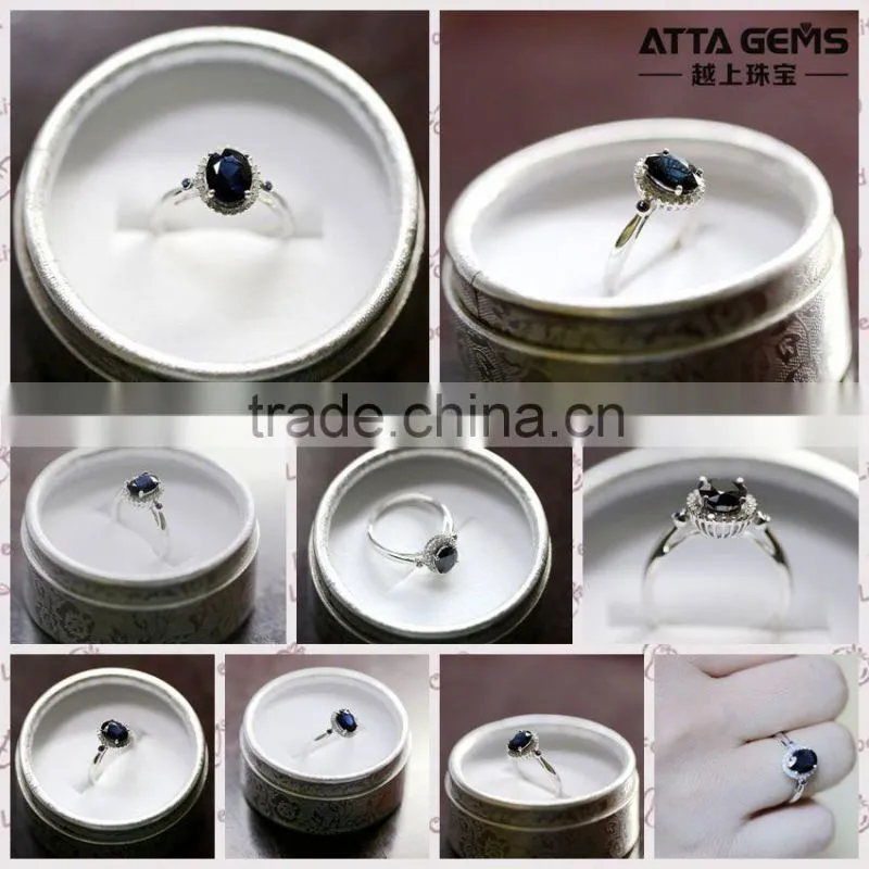 Fantastic 18K white gold women's ring-fashion gemstone ring with natural blue sapphire and diamond