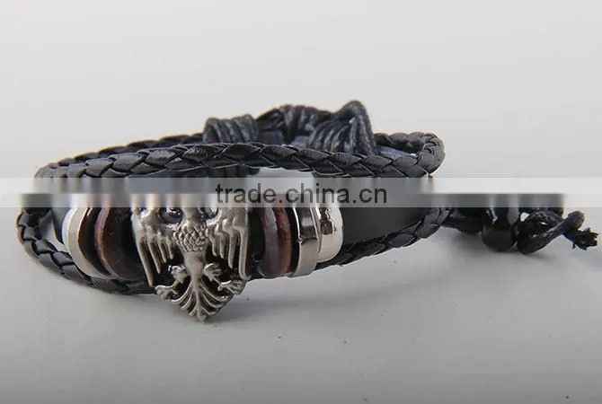 2016 fashion mens leather bracelet with eagle charm