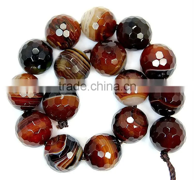 12mm Faceted Coffee Striated Agate Round Beads