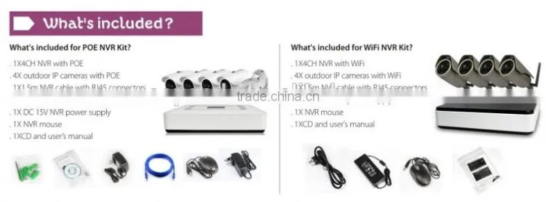 H.264 P2P CCTV Surveillance System 4x 720P IP Camera POE CCTV NVR Kit