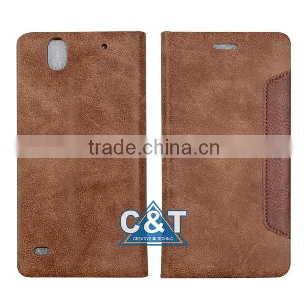 C&T PU leather wallet flip cover for sony xperia e4
