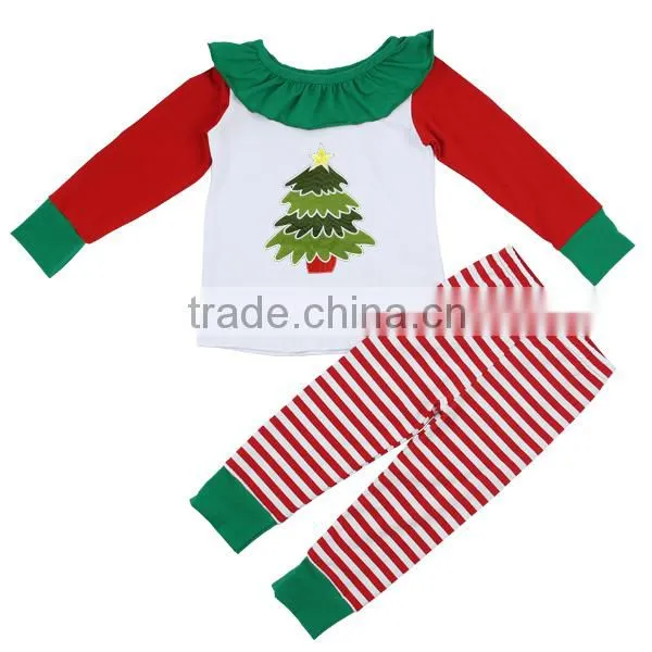 2016 kaiyo wholesale kids christmas clothing bib T-shirt and stripe pants Christmas costume outfits