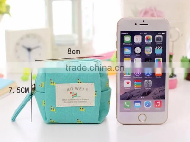 wholesale promotional gift OEM customized cute mini cotton canvas Zipper small wallet handbag coin purse with handle lanyard