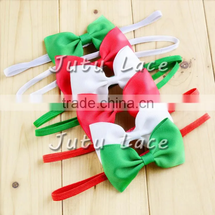 Red Green White Christmas DIY Kit Party Headband Kit -layer satin flower with rhinestone plus crochet elastic headband