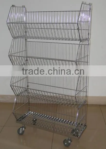 RH-BR02 Powder Coated Wire Storage Basket With Wheels