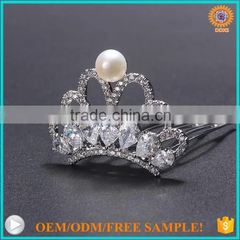 2016 latest fashion freshwater pearl crown jewelry hair accessories