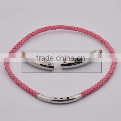 Fashion Stainless Steel Magnetic Brown Leather Necklace