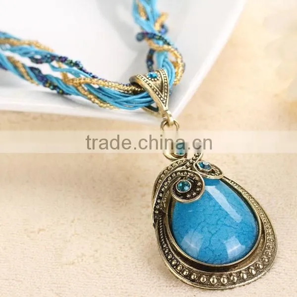 Women Vintage Water Drop Stone Pendant Necklace
