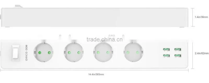 2015 HOT SALE ORICO OEM ODPC-4A4U surge protector with 4 port smart USB charger Power strip Eu Plug