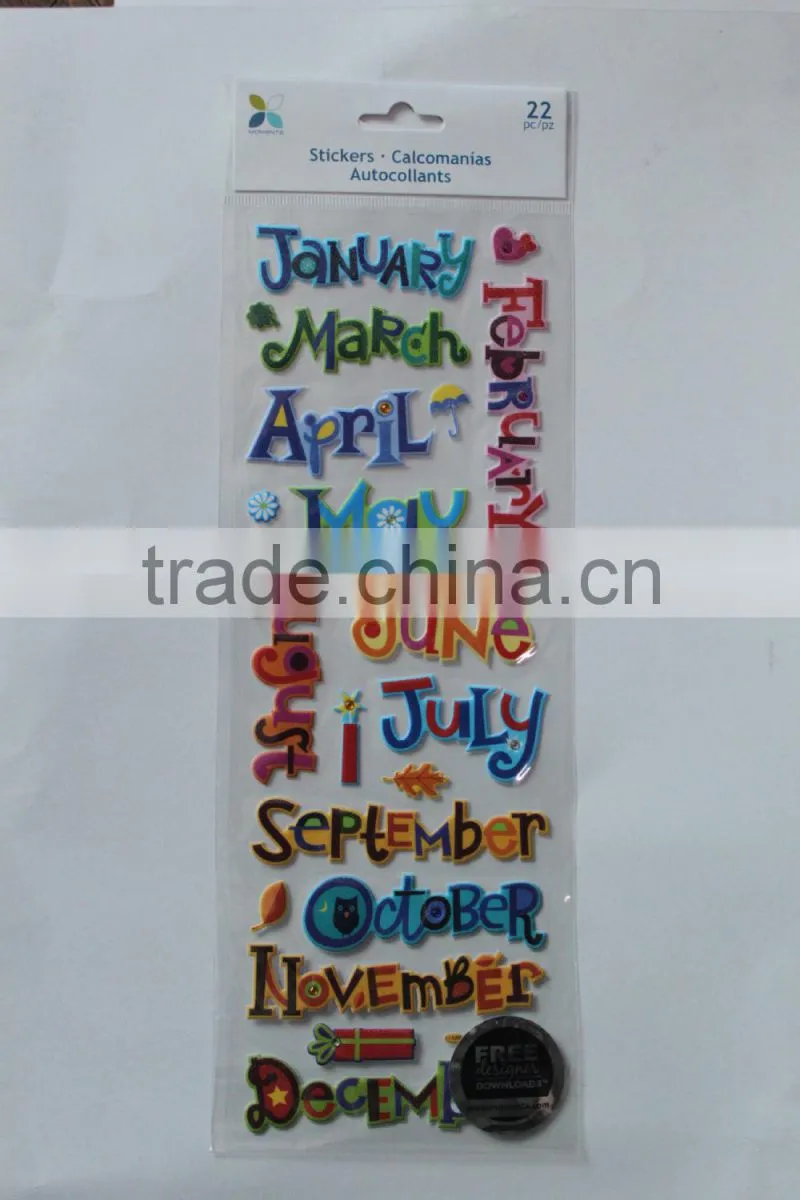 puffy letter ticker and glitter sticker