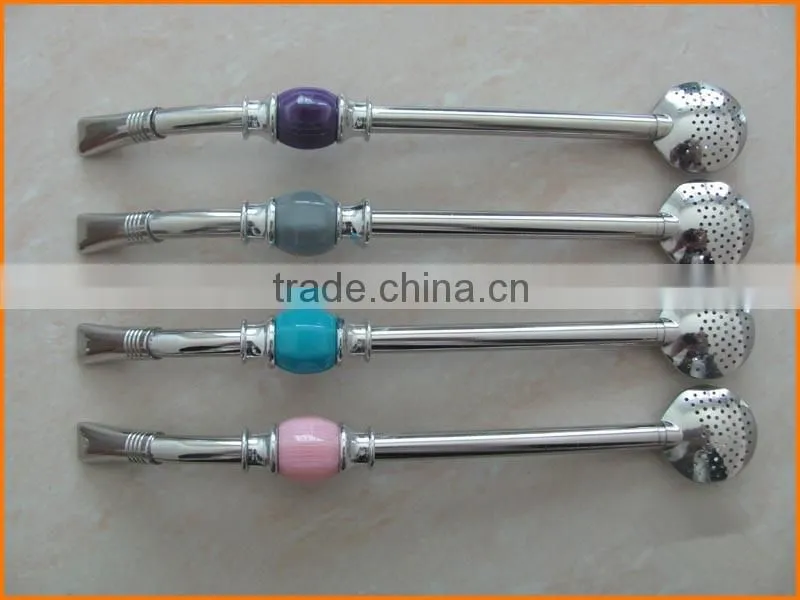 Amazon Hot Stainless Steel Bombilla Straw Blue Agate With Cleaning Brush