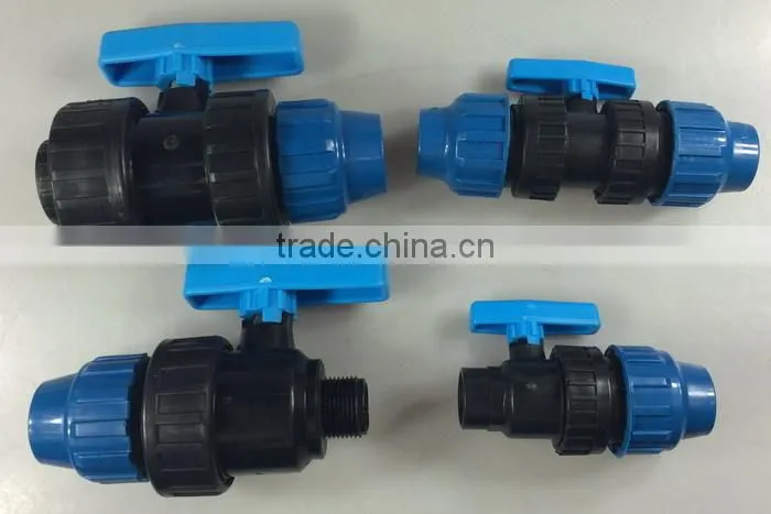PP COMPRESSION FEMALE SINGLE UNION BALL VALVE FOR HDPE PIPE