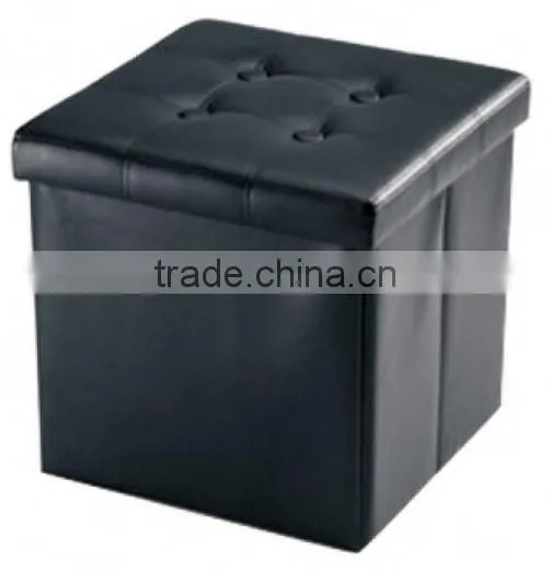 Black Faux Leather Ottoman Coffee Table With Storage Collapsible Square Cube