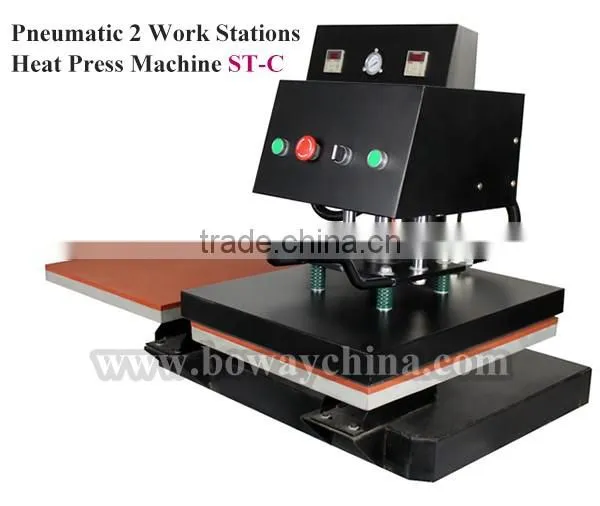 2 work stations Pneumatic T Shirt printer heat press