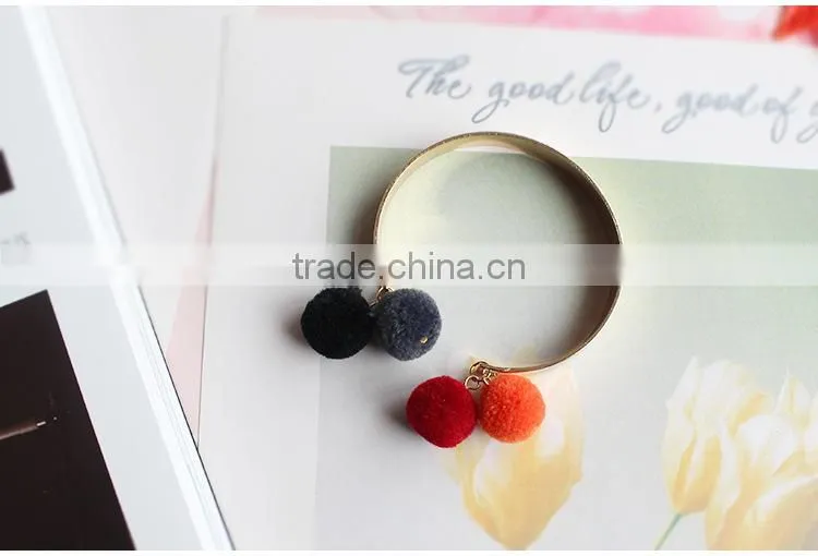 colorful pom pom gold cuff bangle Bohemian pompon cuff bangle
