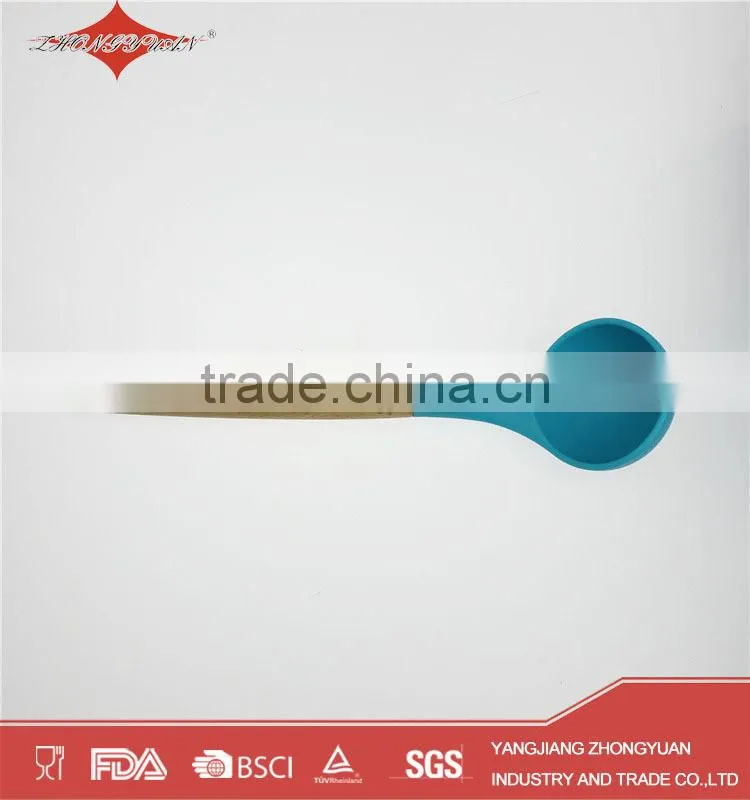 Best selling silicone kitchen utensil soup ladle with wooden handle