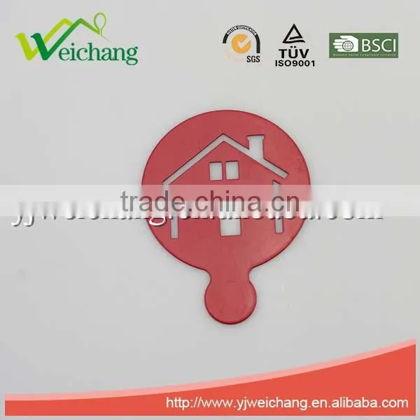 WCTS422 Durable 18/0 powder coating Cappuccino Coffee Art Template coffee stencils house shape coffee stencil, food grade