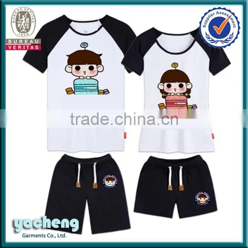 alibaba china OEM couple printing Tshirt with pants lovers suits summer bulk cotton printing short suits