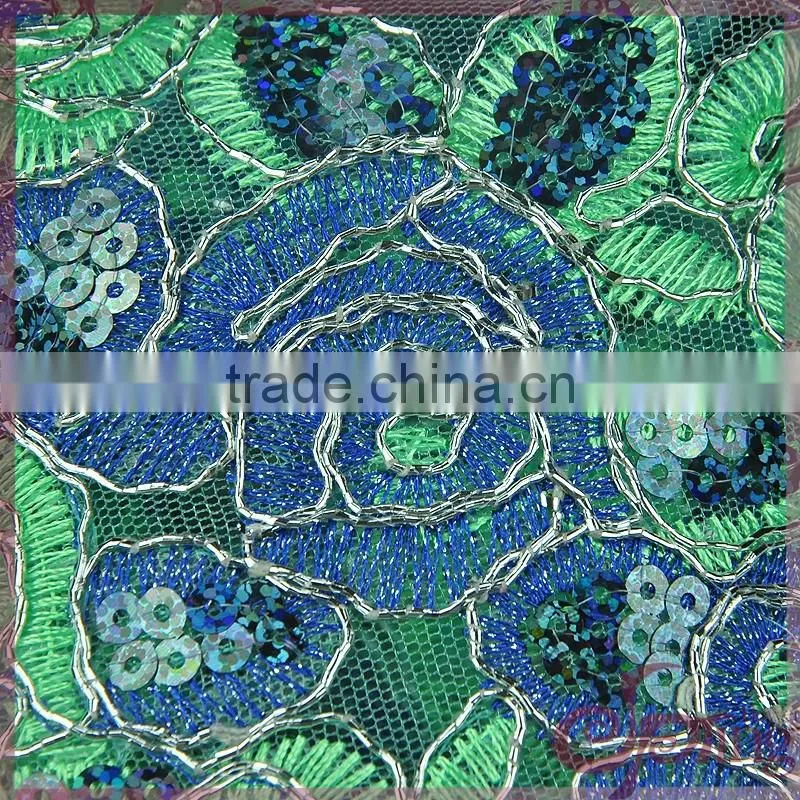 Shining poly embroidery cord lace fabric, metallic wholesale sequin fabric lace