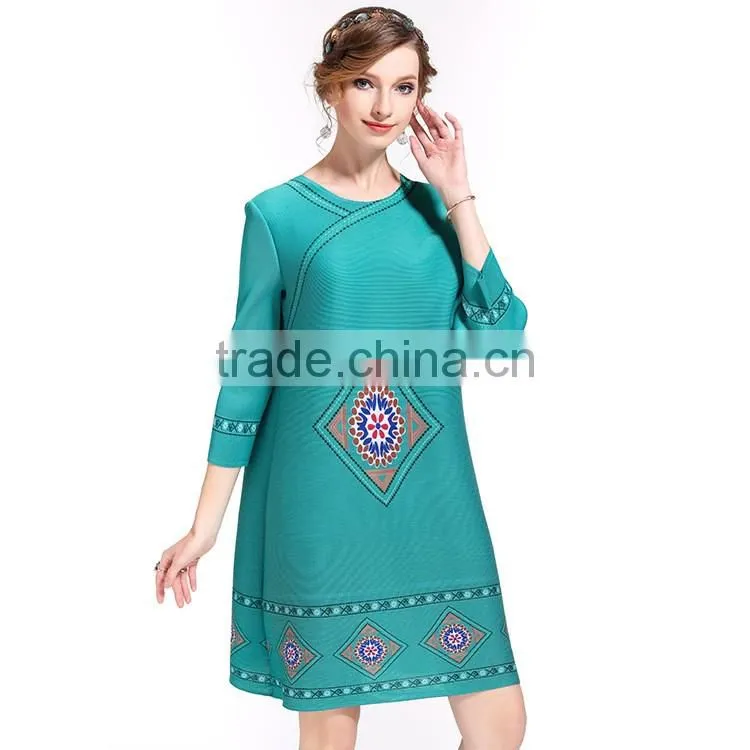 Half sleeve women faddish loose printed crumple dress