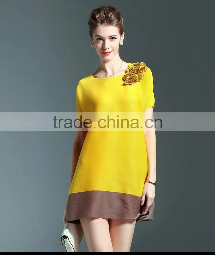 Fat mm women foreign trade large size plicated dress with 3d flower