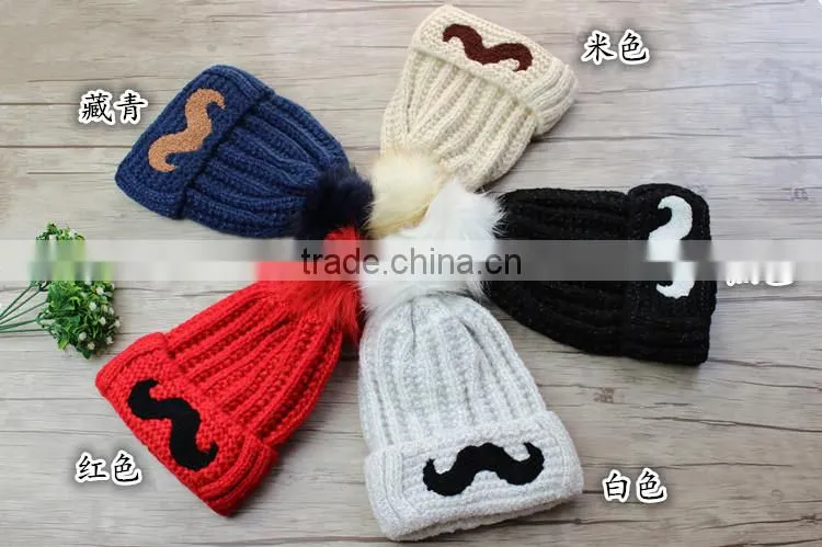 cartoon smile face lovely acrylic knitted with faux fur ball beanie women men autumn winter cap warm hat