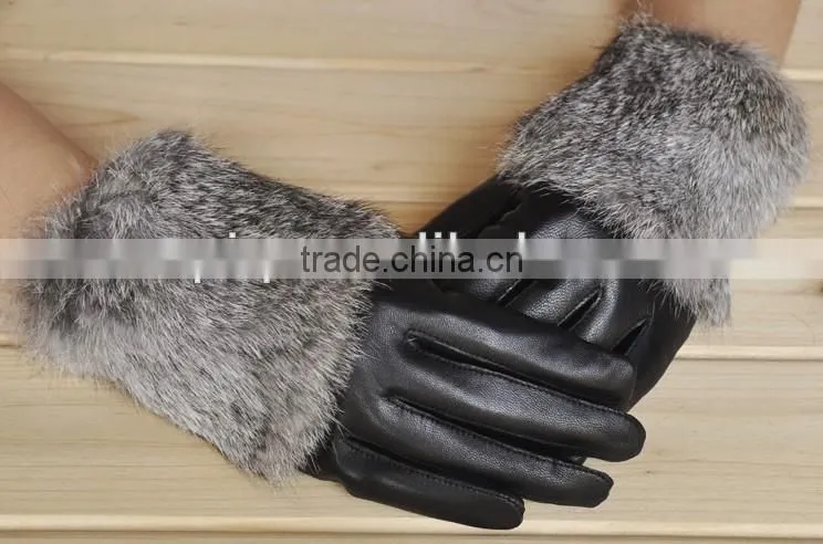 rabbit hair lady fashion sheep leather gloves