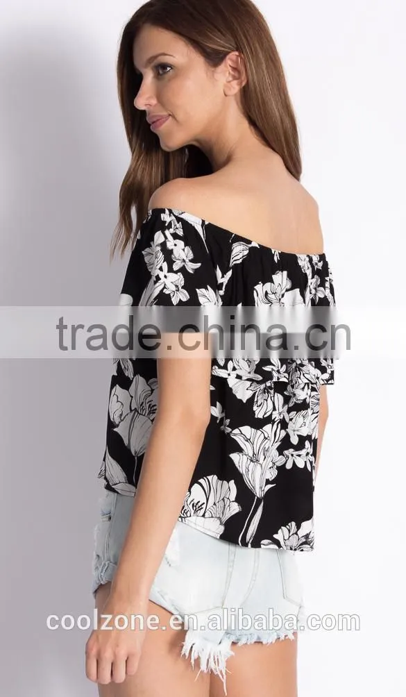 2015 Off the shoulder floral print women tank top,wholesale women sweet sheer tank tops