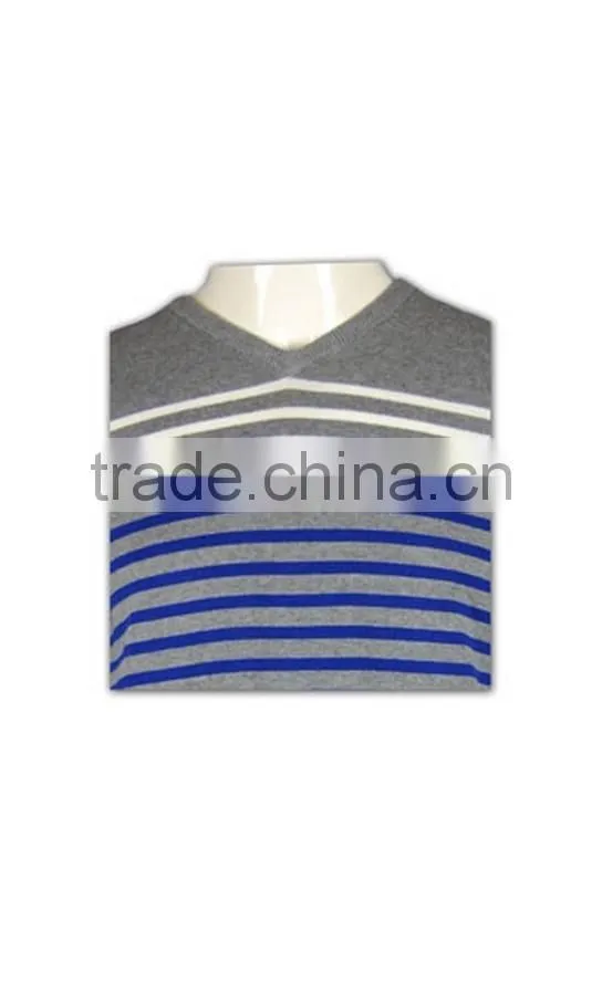 ISO9001/BSCI Manufature blue v-neck striped design wool sweater