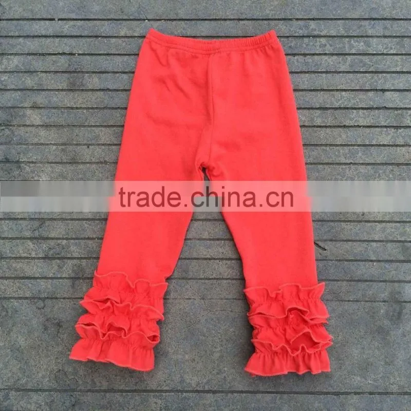Hot sale baby clothes remake trousers ruffle sets pure red pants kids clothing cotton trim