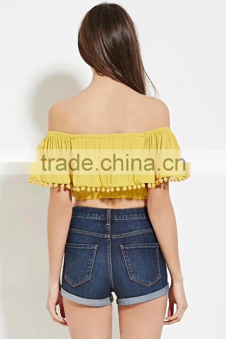 2016 guangzhou shandao oem service summer new design plain dyed off shoulder bat sleeve women tops