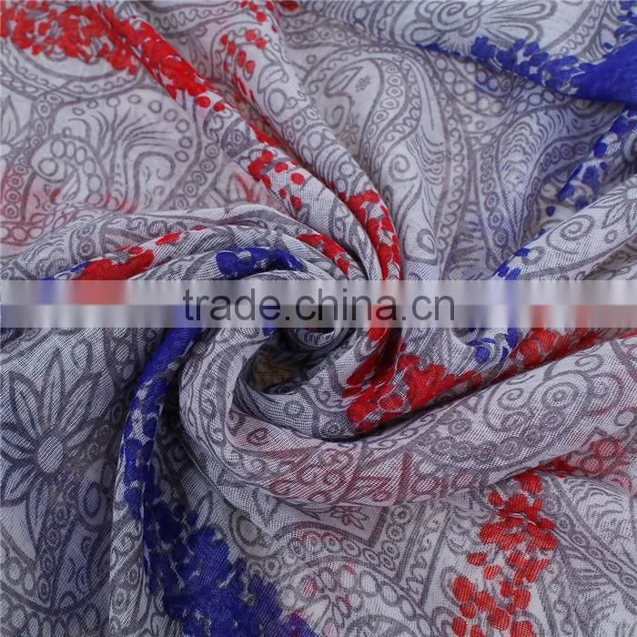 Voile Scarves & Wraps Rectangle Blue French Gray Grid Checker Cheap Scarves