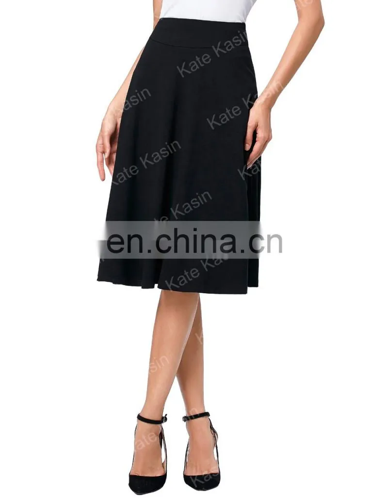 Kate Kasin Occident Women's High Stretchy Cotton High Waist A-line Flared Skirt KK000279-1