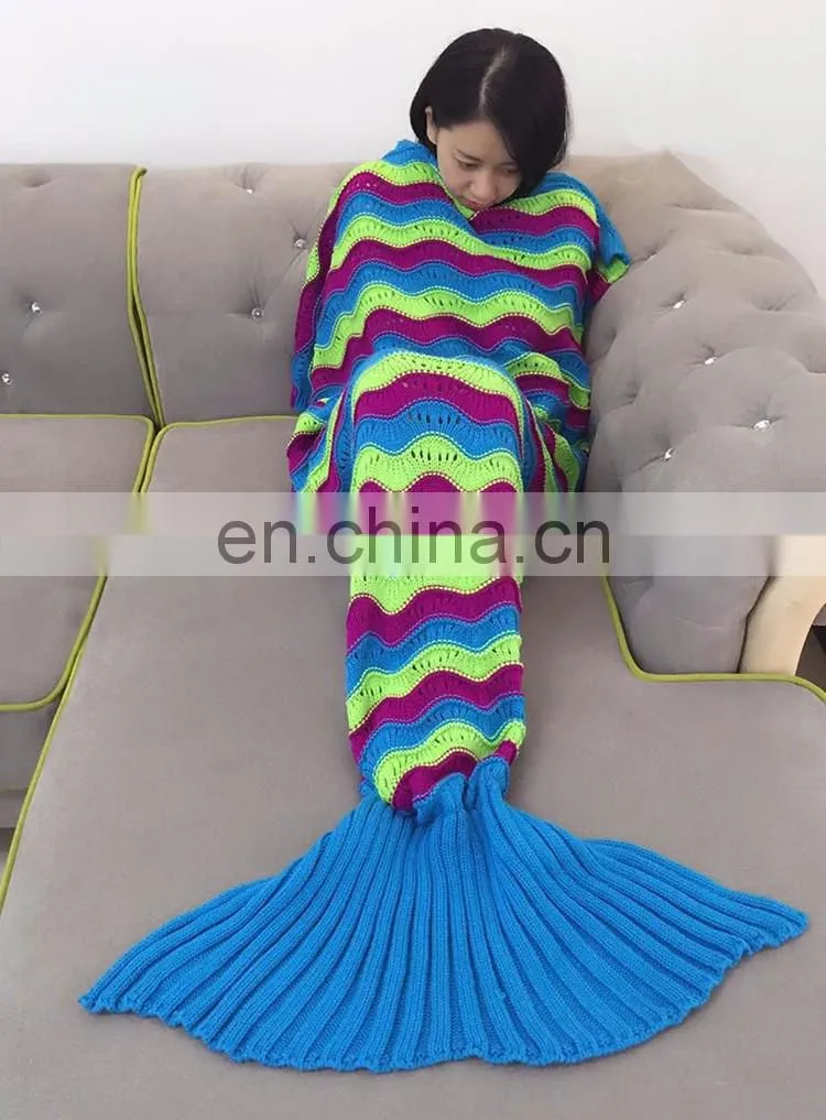 New popular Fashion All Season blankets handmade knit mermaid tail blanket wholesale