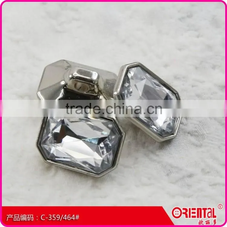 fashion polygon silver plated decorative crystal acrylic button