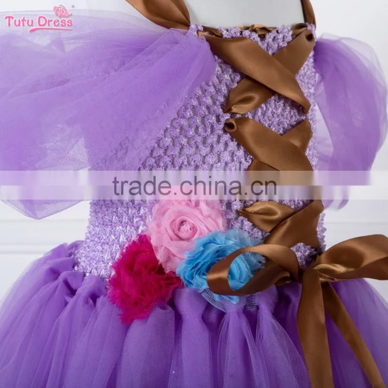New designed light tulle dress with band decoration in pure purple