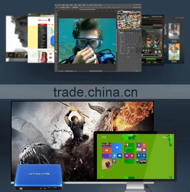 Dual display mini PC quad core CPU support win 8/10 OS
