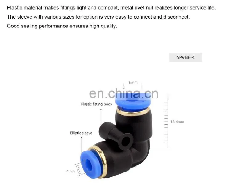 SNS SPVN Series Pneumatic Push In Connect Fitting Elbow Pipe Tube Reducer Quick Connector
