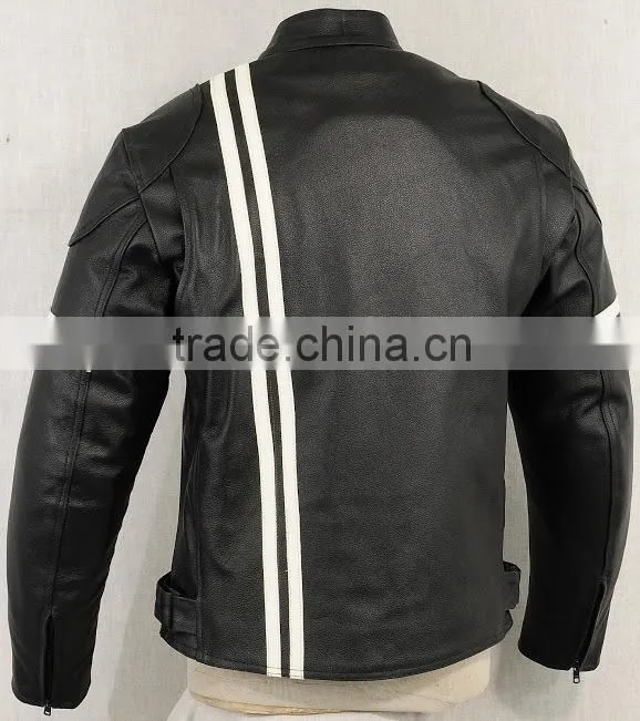 cowhide milled leather men cafe racer motorcycle jacket